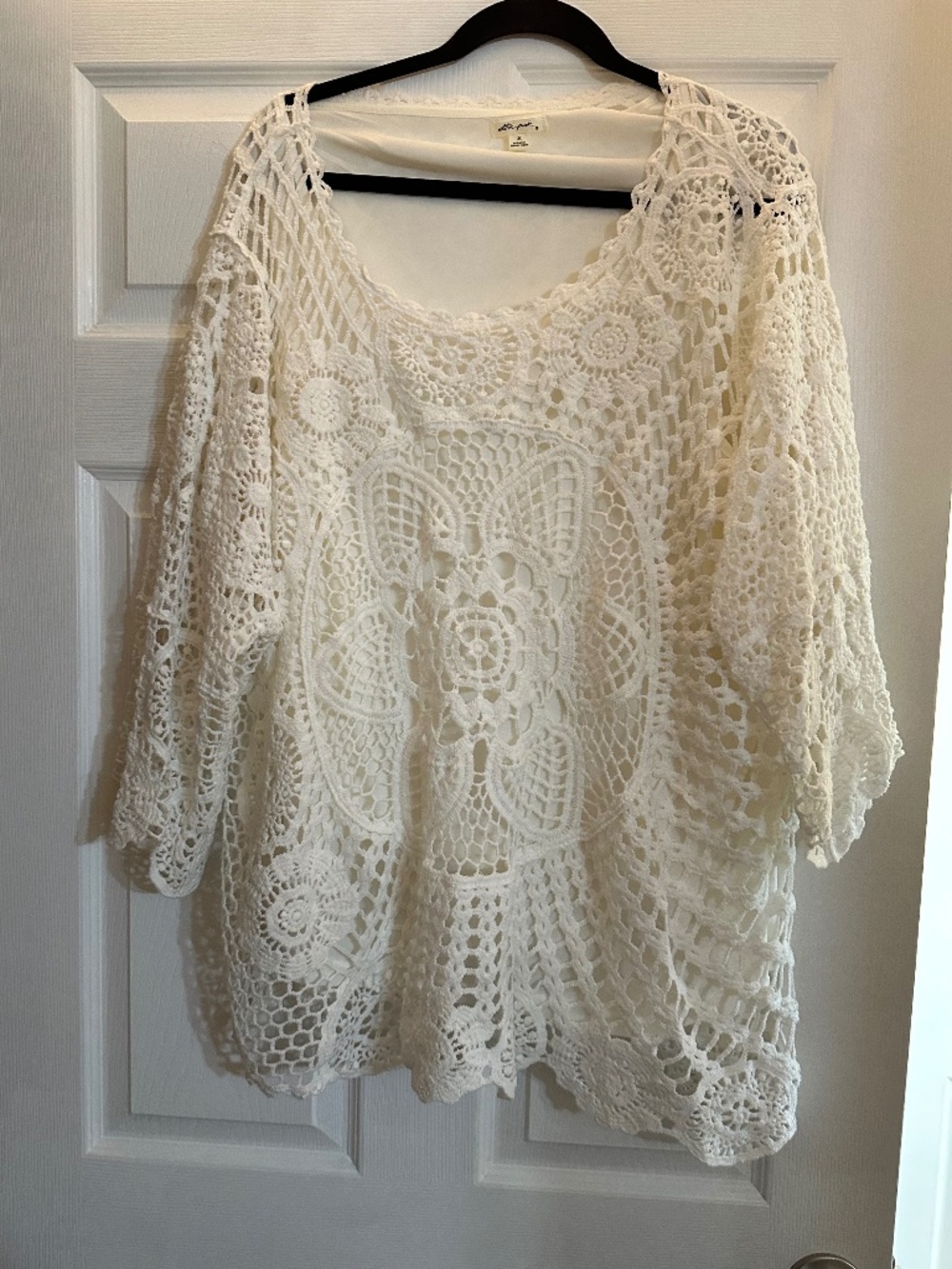 Ultra Pink Ivory Crochet Lace Boho Tunic Top 3X Cottagecore Festival Cover-Up
